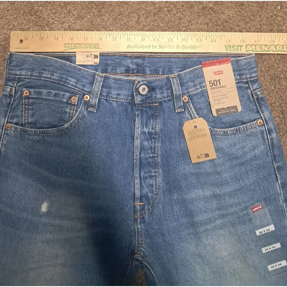 Levi’s 501 Original Jeans Men's 33X34 Blue Distressed Straight Leg Medium Wash
